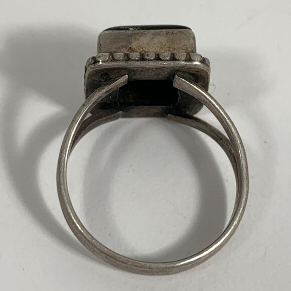 VTG 925 S/S Ring Dotted Banded Black Zebra Agate Square Stone SZ 9 WT 5.37G - Picture 6 of 7